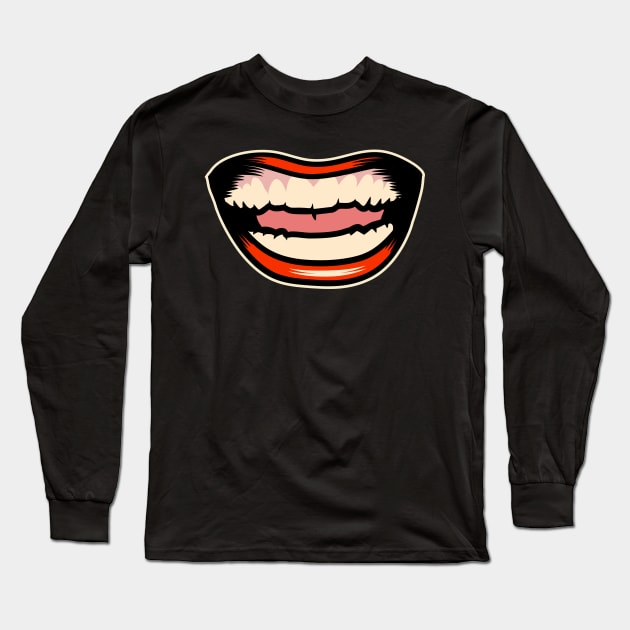 Illustration of Smiling Open Mouth Long Sleeve T-Shirt by InkyArt